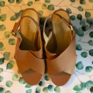 NWOB Talbots Tan Leather Wedge Sandal